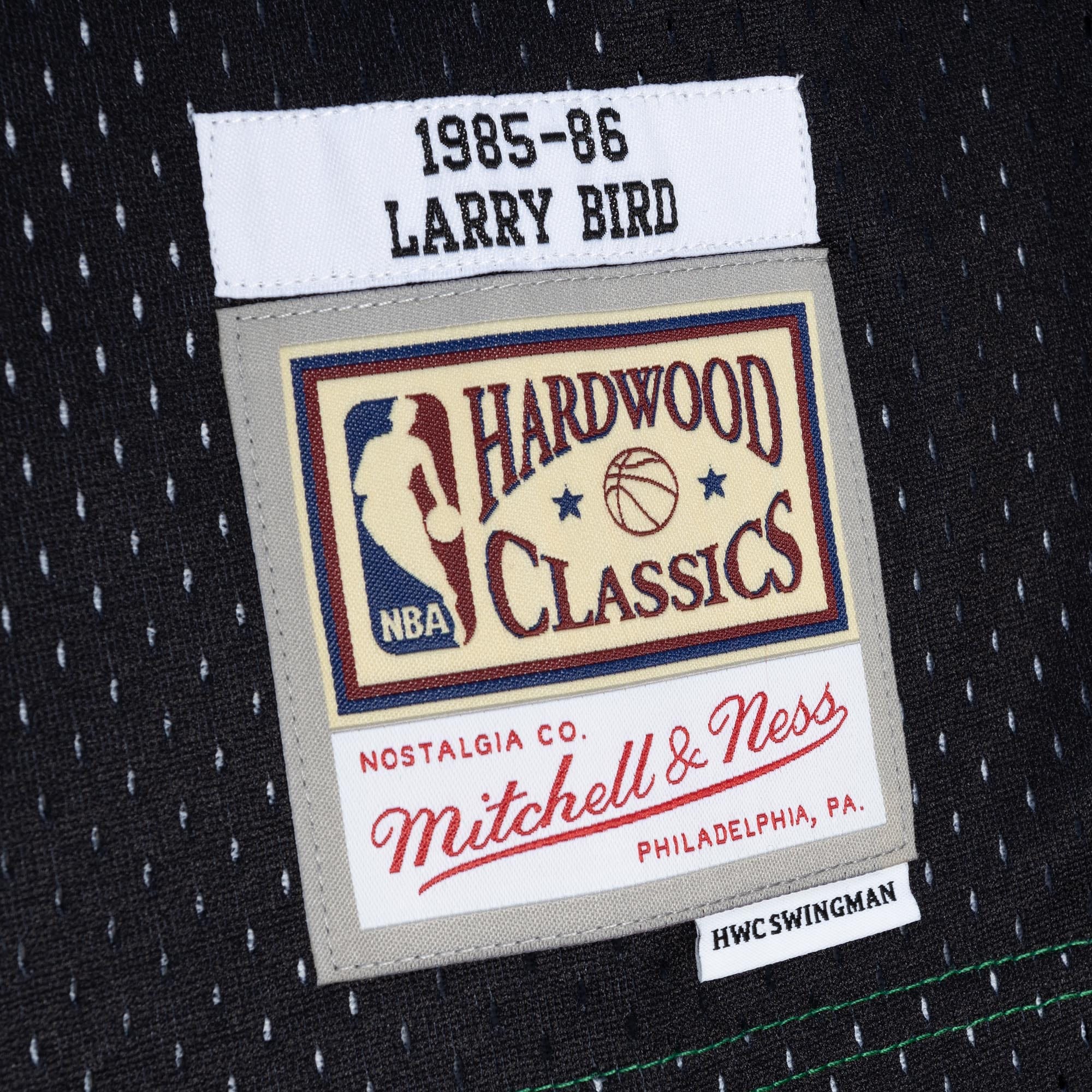 Men's Boston Celtics Larry Bird Black/Kelly Green Hardwood Classics 1985/86 Split Swingman Jersey