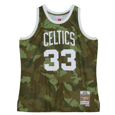 Men's Boston Celtics Larry Bird Camo Hardwood Classics 1985/86 Ghost Green Swingman Jersey 02