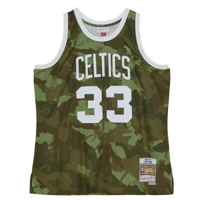Men's Boston Celtics Larry Bird Camo Hardwood Classics 1985/86 Ghost Green Swingman Jersey 02