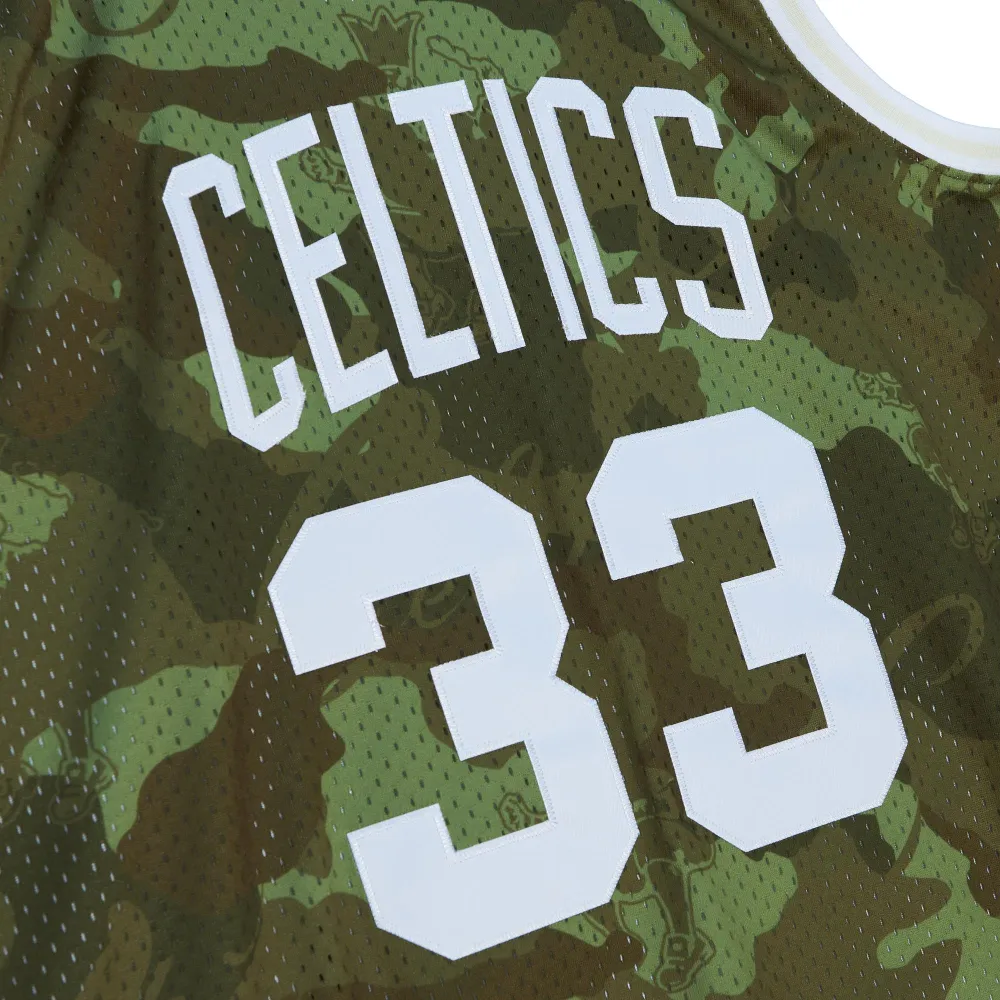 Men's Boston Celtics Larry Bird Camo Hardwood Classics 1985/86 Ghost Green Swingman Jersey