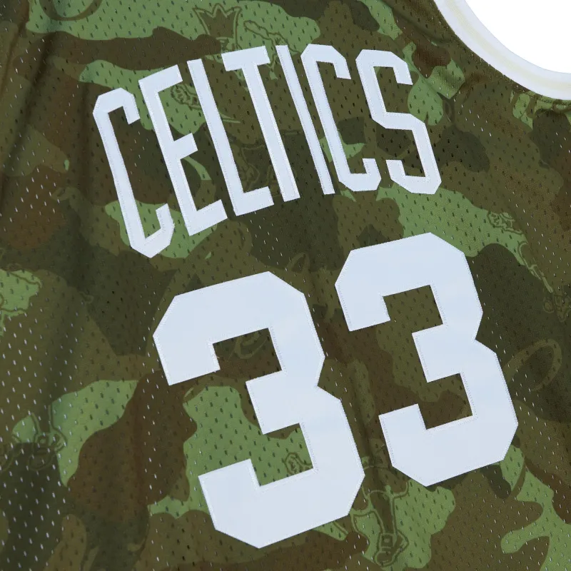 Men's Boston Celtics Larry Bird Camo Hardwood Classics 1985/86 Ghost Green Swingman Jersey