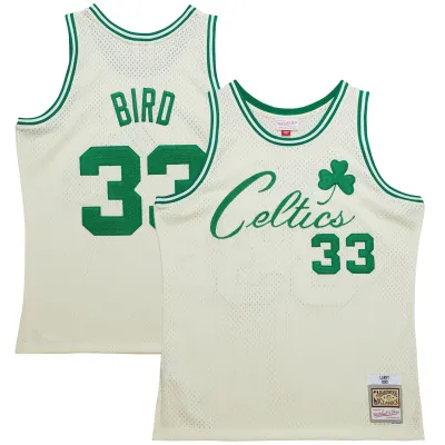 Men's Boston Celtics Larry Bird Cream Chainstitch Swingman Jersey 01