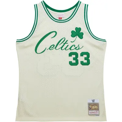 Men's Boston Celtics Larry Bird Cream Chainstitch Swingman Jersey 02