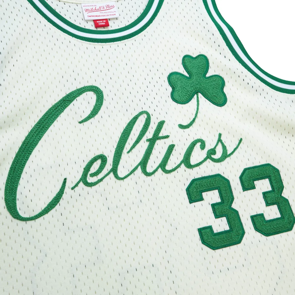 Men's Boston Celtics Larry Bird Cream Chainstitch Swingman Jersey