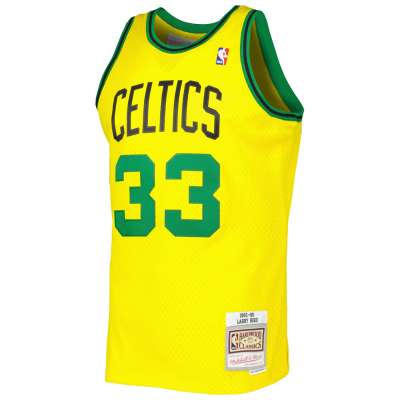 Men's Boston Celtics Larry Bird Gold 1985-86 Hardwood Classics Reload 3.0 Swingman Jersey 02