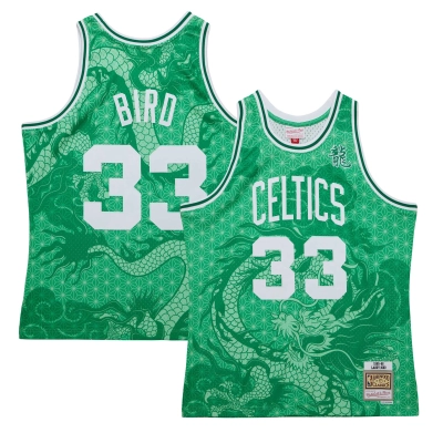 Men's Boston Celtics Larry Bird Kelly Green 1985/86 Hardwood Classics Asian Heritage 6.0 Swingman Throwback Player Jersey 01