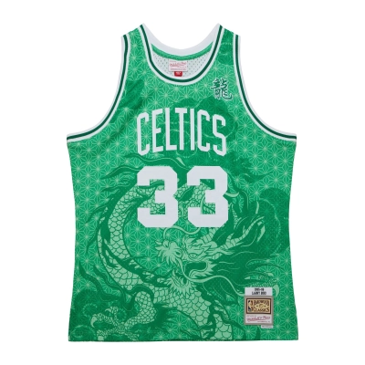 Men's Boston Celtics Larry Bird Kelly Green 1985/86 Hardwood Classics Asian Heritage 6.0 Swingman Throwback Player Jersey 02