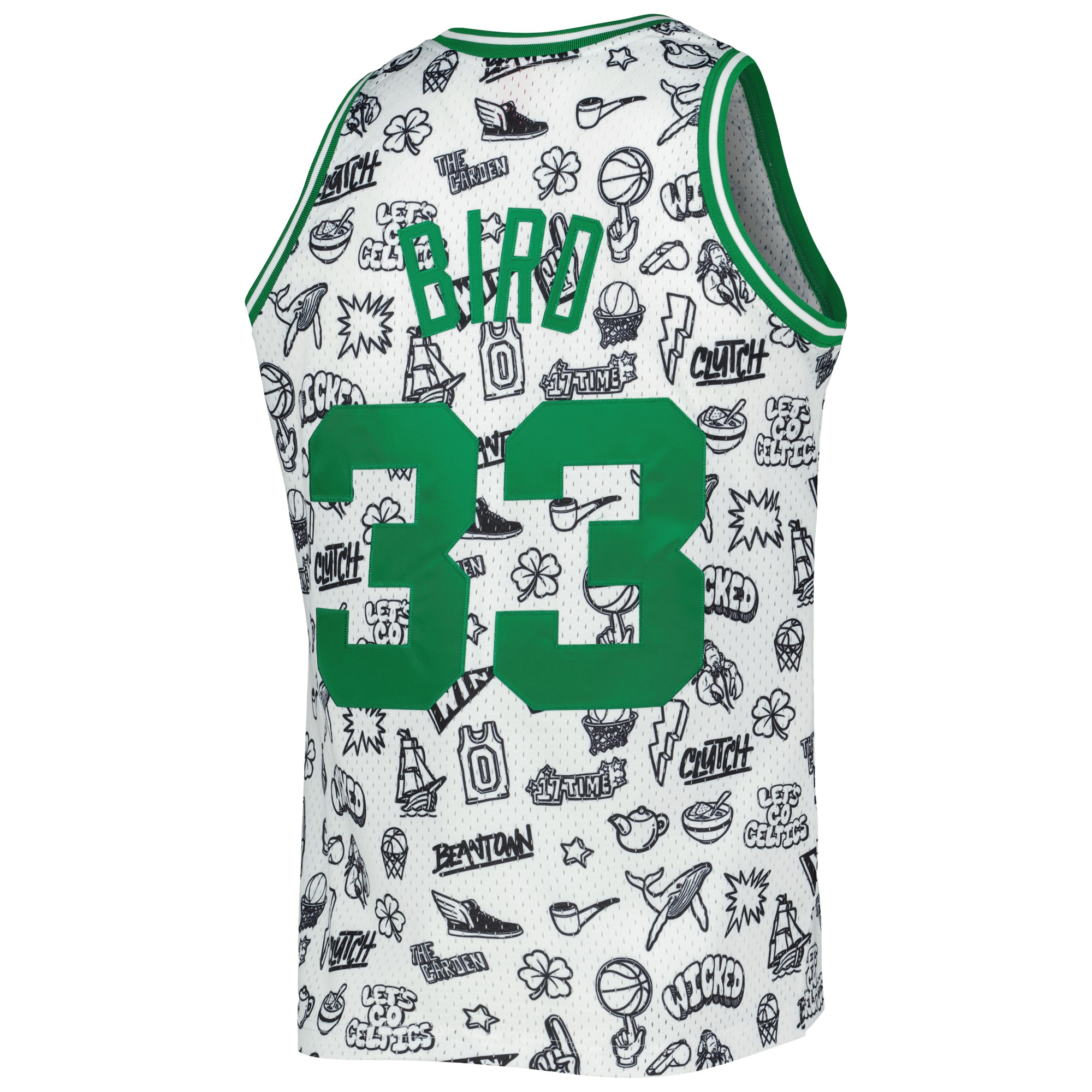 Men's Boston Celtics Larry Bird White 1985/86 Hardwood Classics Doodle Swingman Jersey