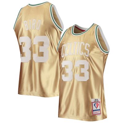 Men's Boston Celtics Larry Bird Gold 75th Anniversary 1985/86 Hardwood Classics Swingman Jersey 01