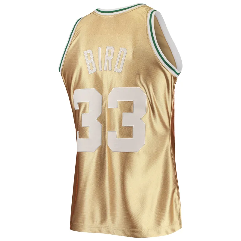 Men's Boston Celtics Larry Bird Gold 75th Anniversary 1985/86 Hardwood Classics Swingman Jersey