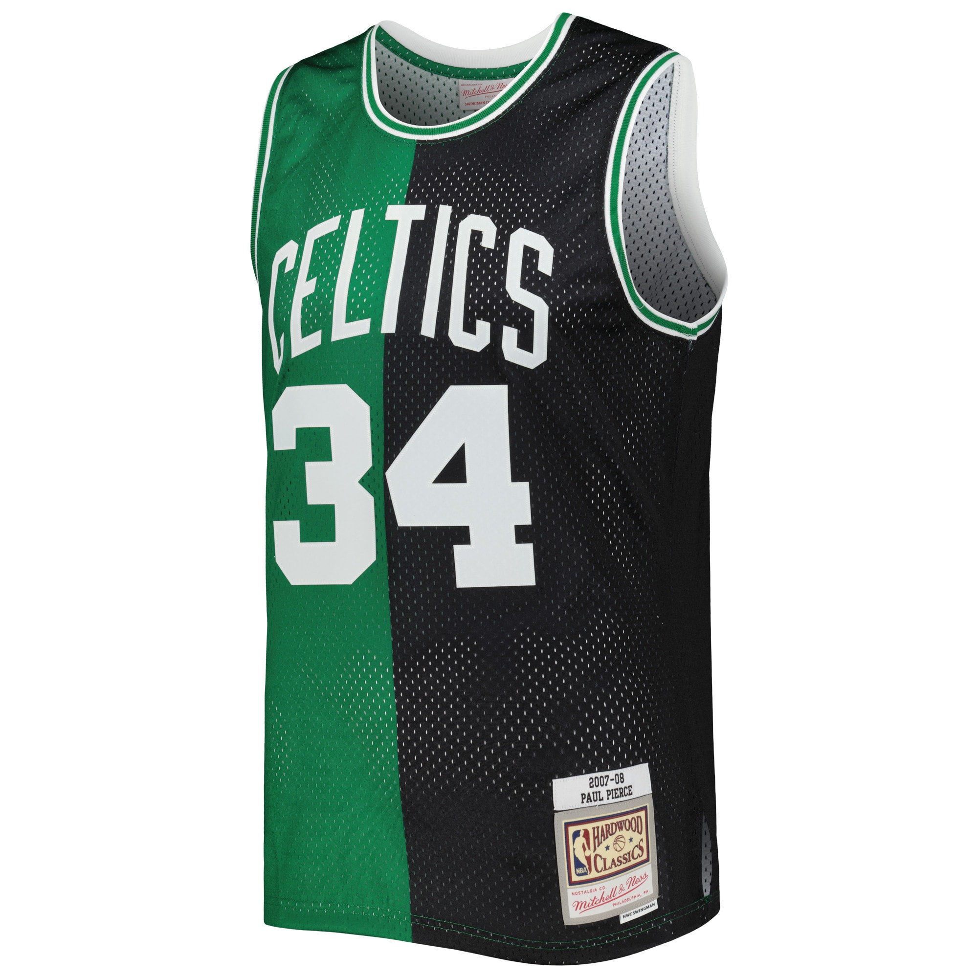 Men's Boston Celtics Paul Pierce Black/Kelly Green Hardwood Classics 2007/08 Split Swingman Jersey