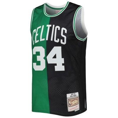 Men's Boston Celtics Paul Pierce Black/Kelly Green Hardwood Classics 2007/08 Split Swingman Jersey 02