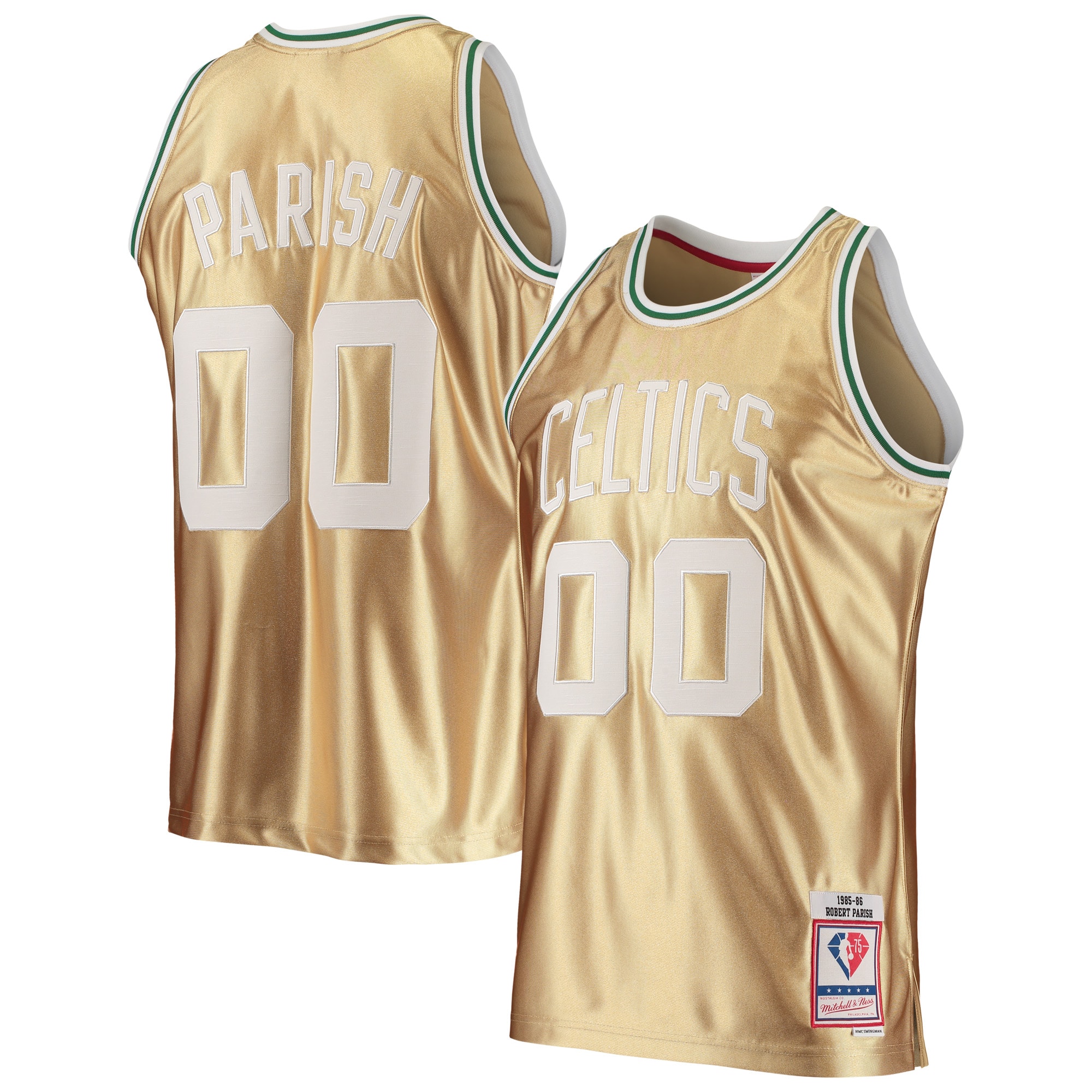 Men's Boston Celtics Robert Parish Gold 75th Anniversary 1985/86 Hardwood Classics Swingman Jersey
