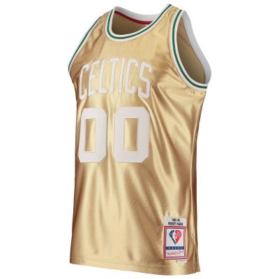 Men's Boston Celtics Robert Parish Gold 75th Anniversary 1985/86 Hardwood Classics Swingman Jersey 02