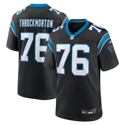 Men's Carolina Panthers Calvin Throckmorton Black Team Game Jersey 01