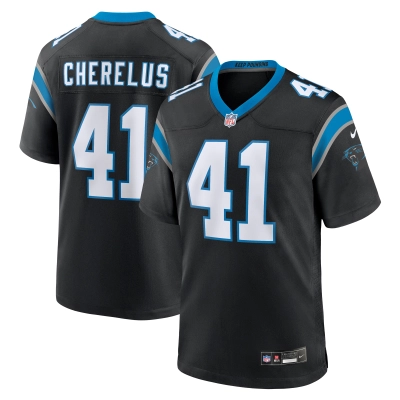 Men's Carolina Panthers Claudin Cherelus Black Team Game Jersey 01