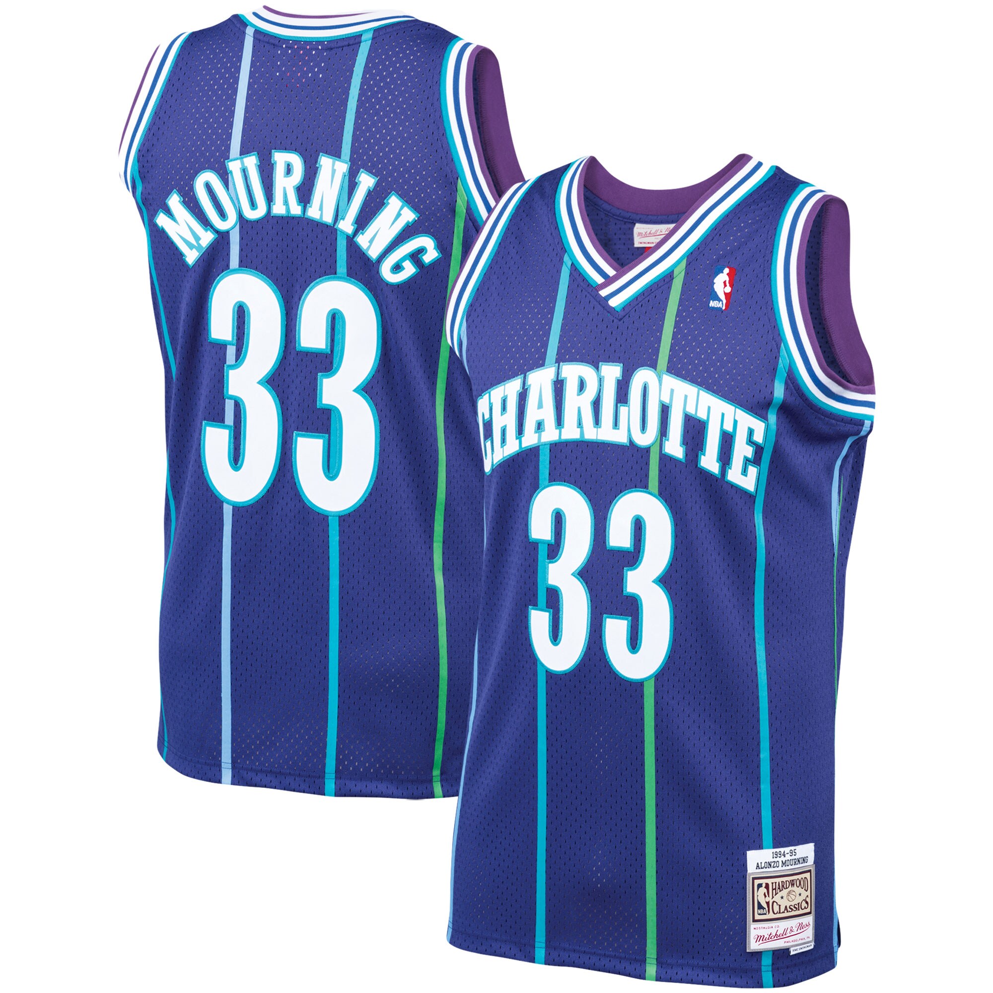 Men's Charlotte Hornets Alonzo Mourning Purple 1994/95 Hardwood Classics Swingman Jersey