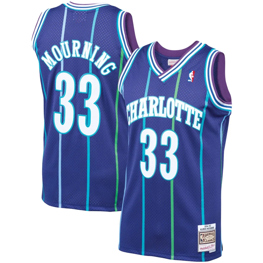Men's Charlotte Hornets Alonzo Mourning Purple 1994/95 Hardwood Classics Swingman Jersey