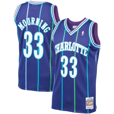 Men's Charlotte Hornets Alonzo Mourning Purple 1994/95 Hardwood Classics Swingman Jersey 01