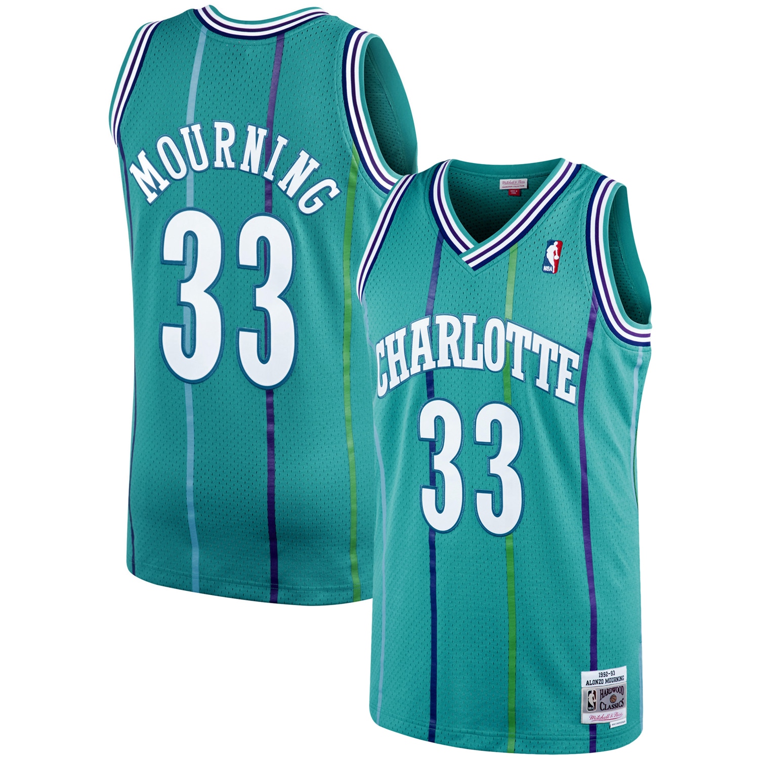 Men's Charlotte Hornets Alonzo Mourning Teal 1992/93 Hardwood Classics Swingman Jersey