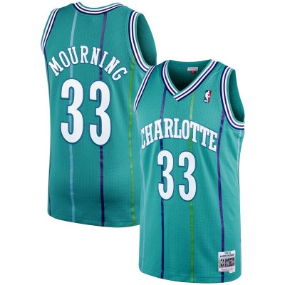 Men's Charlotte Hornets Alonzo Mourning Teal 1992/93 Hardwood Classics Swingman Jersey 01