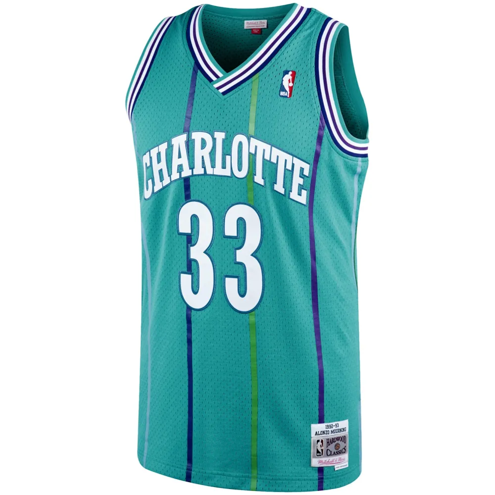 Men's Charlotte Hornets Alonzo Mourning Teal 1992/93 Hardwood Classics Swingman Jersey