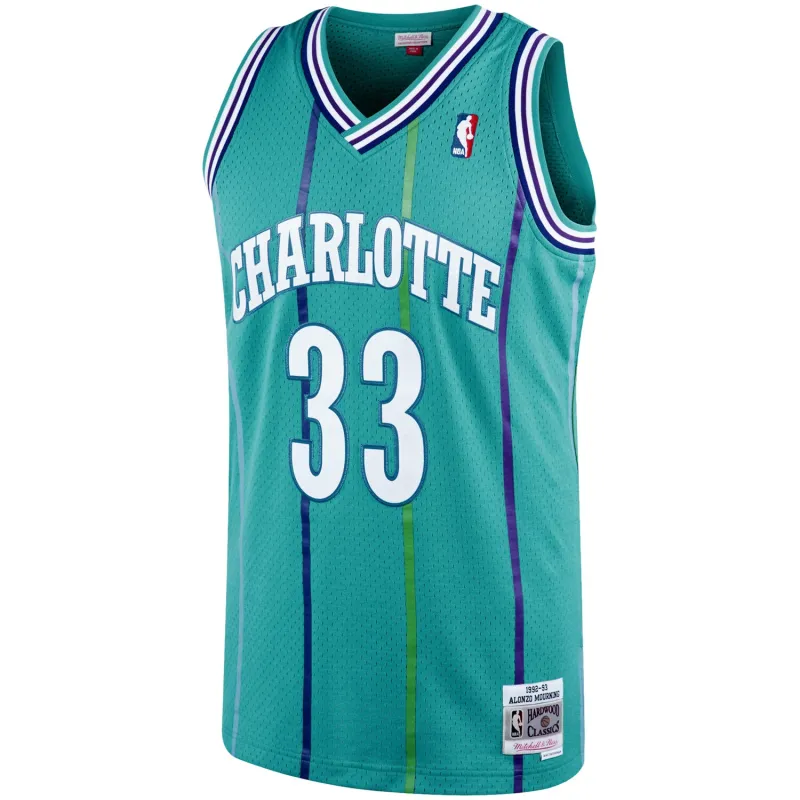 Men's Charlotte Hornets Alonzo Mourning Teal 1992/93 Hardwood Classics Swingman Jersey