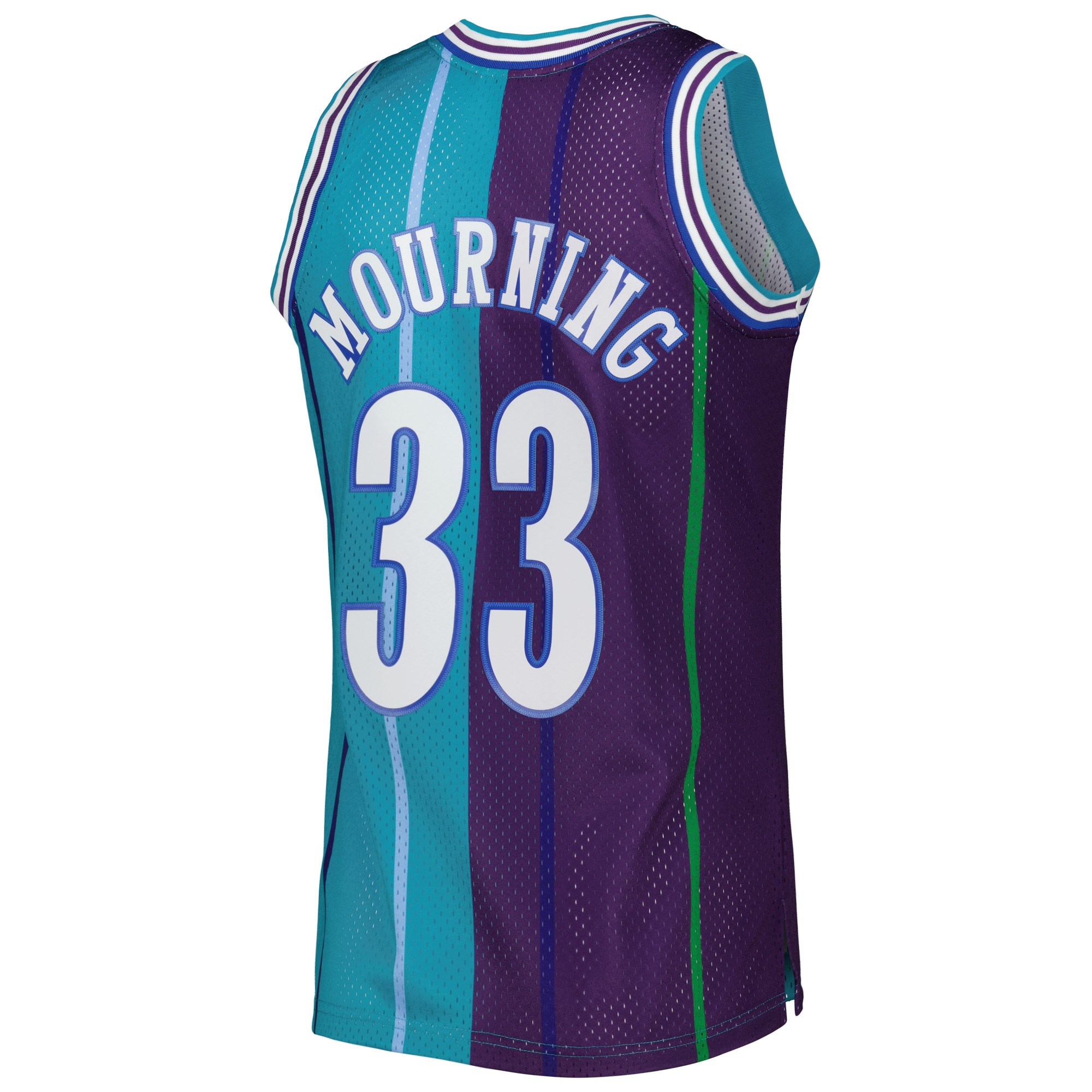 Men's Charlotte Hornets Alonzo Mourning Teal/Purple Hardwood Classics 1992/93 Split Swingman Jersey