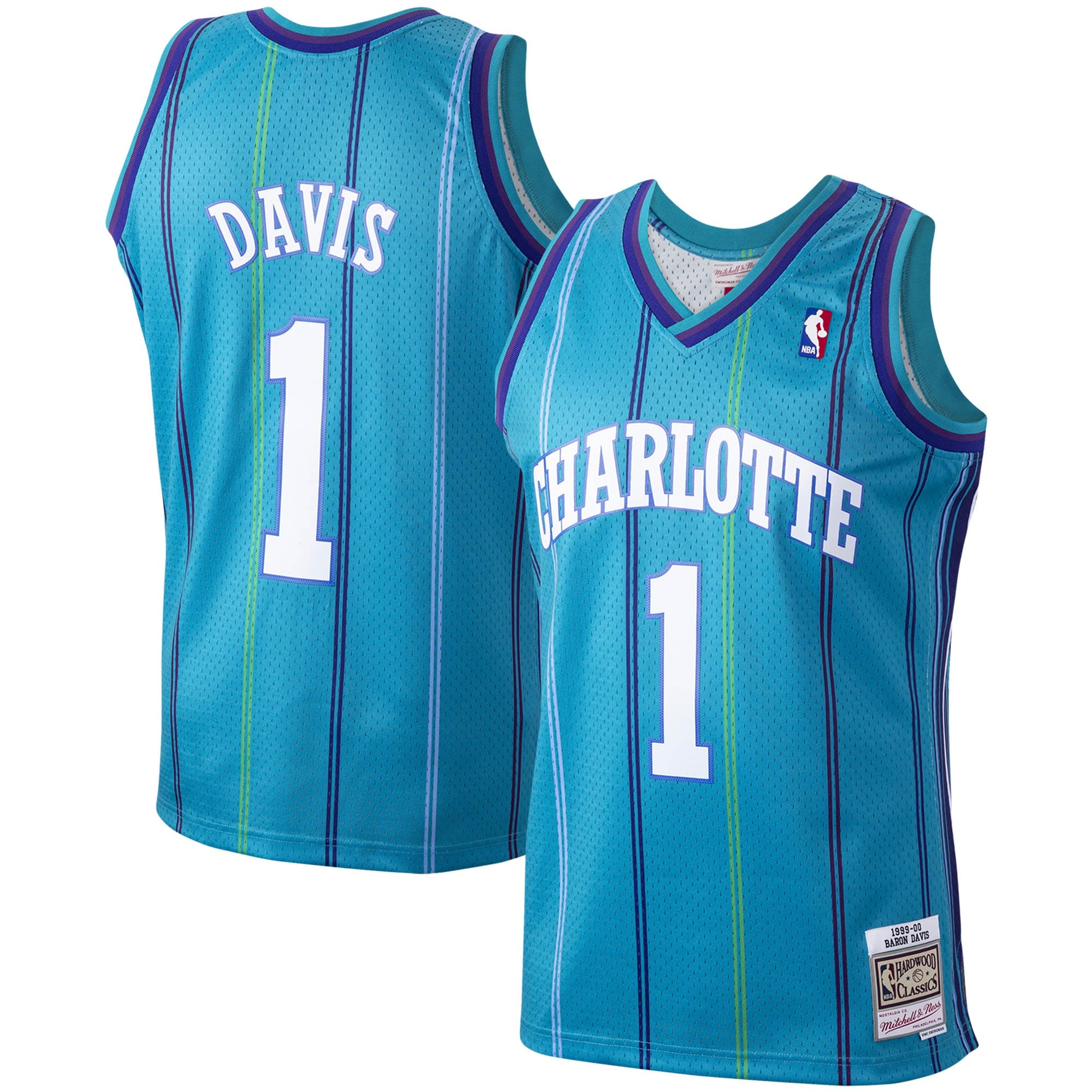 Men's Charlotte Hornets Baron Davis Teal 1999/00 Hardwood Classics Swingman Jersey