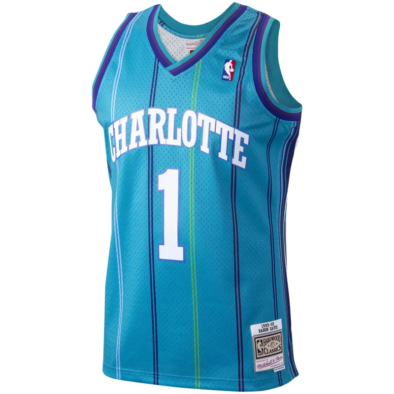 Men's Charlotte Hornets Baron Davis Teal 1999/00 Hardwood Classics Swingman Jersey