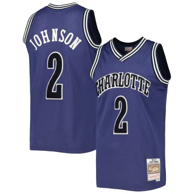Men's Charlotte Hornets Larry Johnson Purple 1994/95 Hardwood Classics Off-Court Swingman Jersey 01
