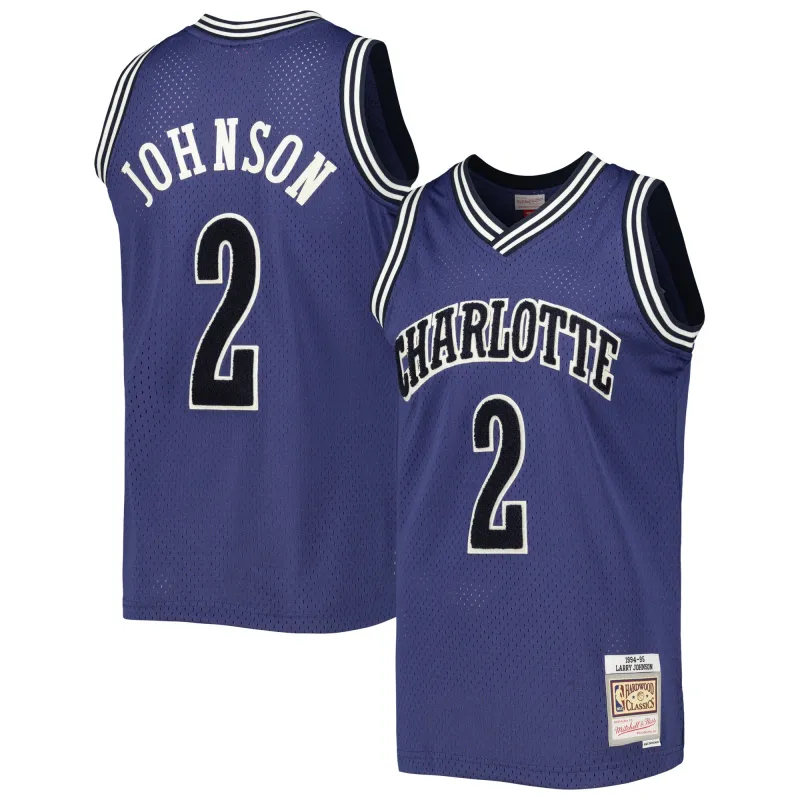 Men's Charlotte Hornets Larry Johnson Purple 1994/95 Hardwood Classics Off-Court Swingman Jersey