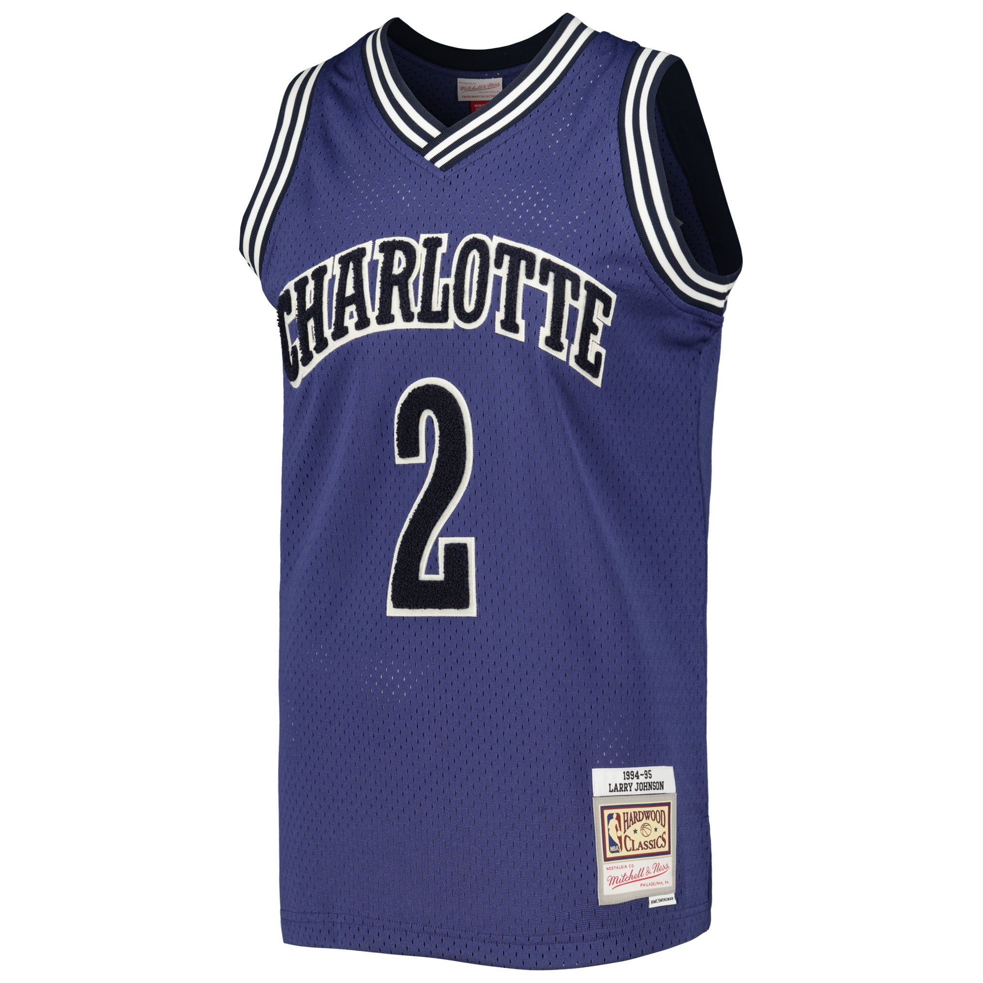 Men's Charlotte Hornets Larry Johnson Purple 1994/95 Hardwood Classics Off-Court Swingman Jersey