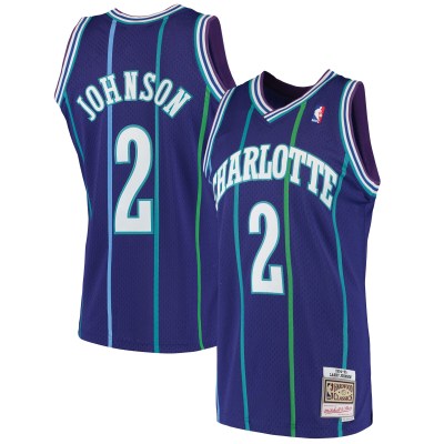 Men's Charlotte Hornets Larry Johnson Purple 1994/95 Hardwood Classics Swingman Jersey 01