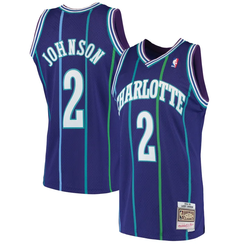 Men's Charlotte Hornets Larry Johnson Purple 1994/95 Hardwood Classics Swingman Jersey