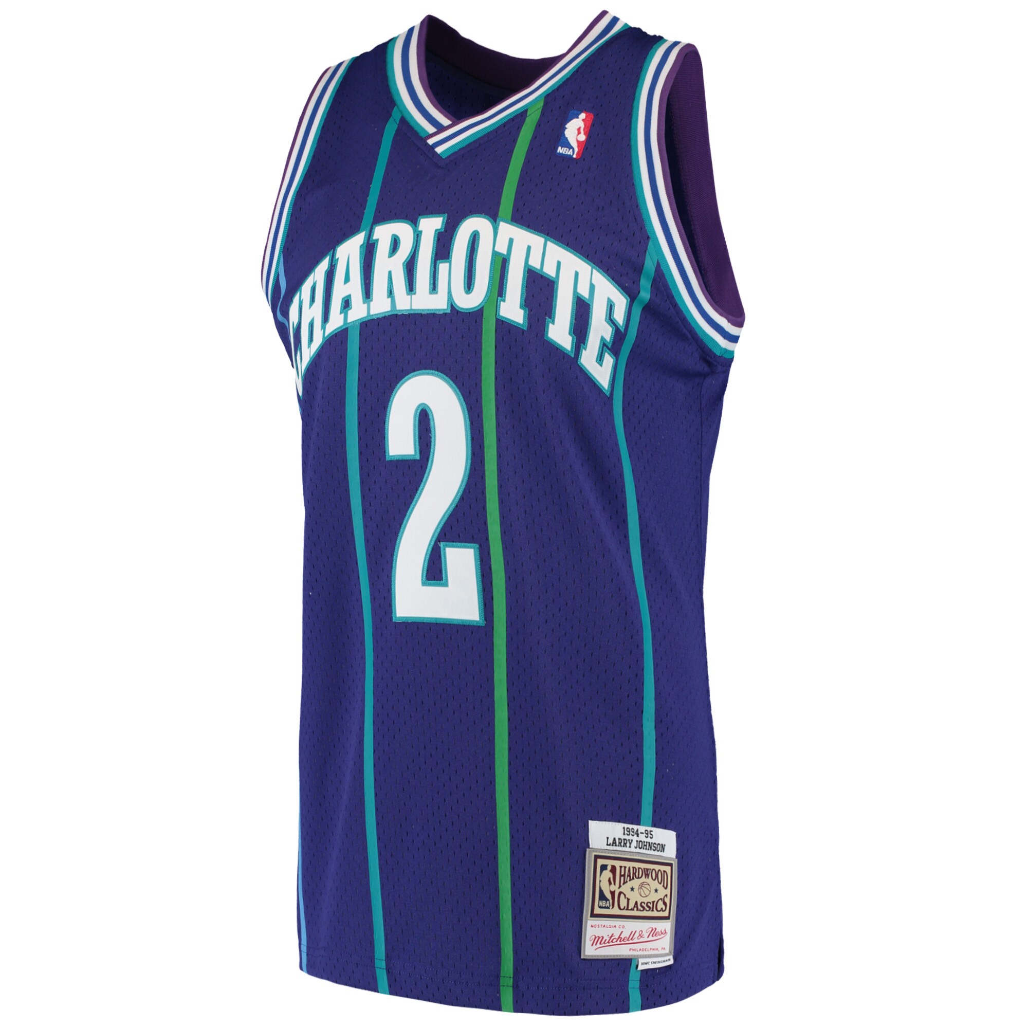 Men's Charlotte Hornets Larry Johnson Purple 1994/95 Hardwood Classics Swingman Jersey