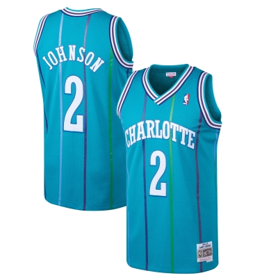Men's Charlotte Hornets Larry Johnson Teal 1992/93 Hardwood Classics Swingman Jersey 01