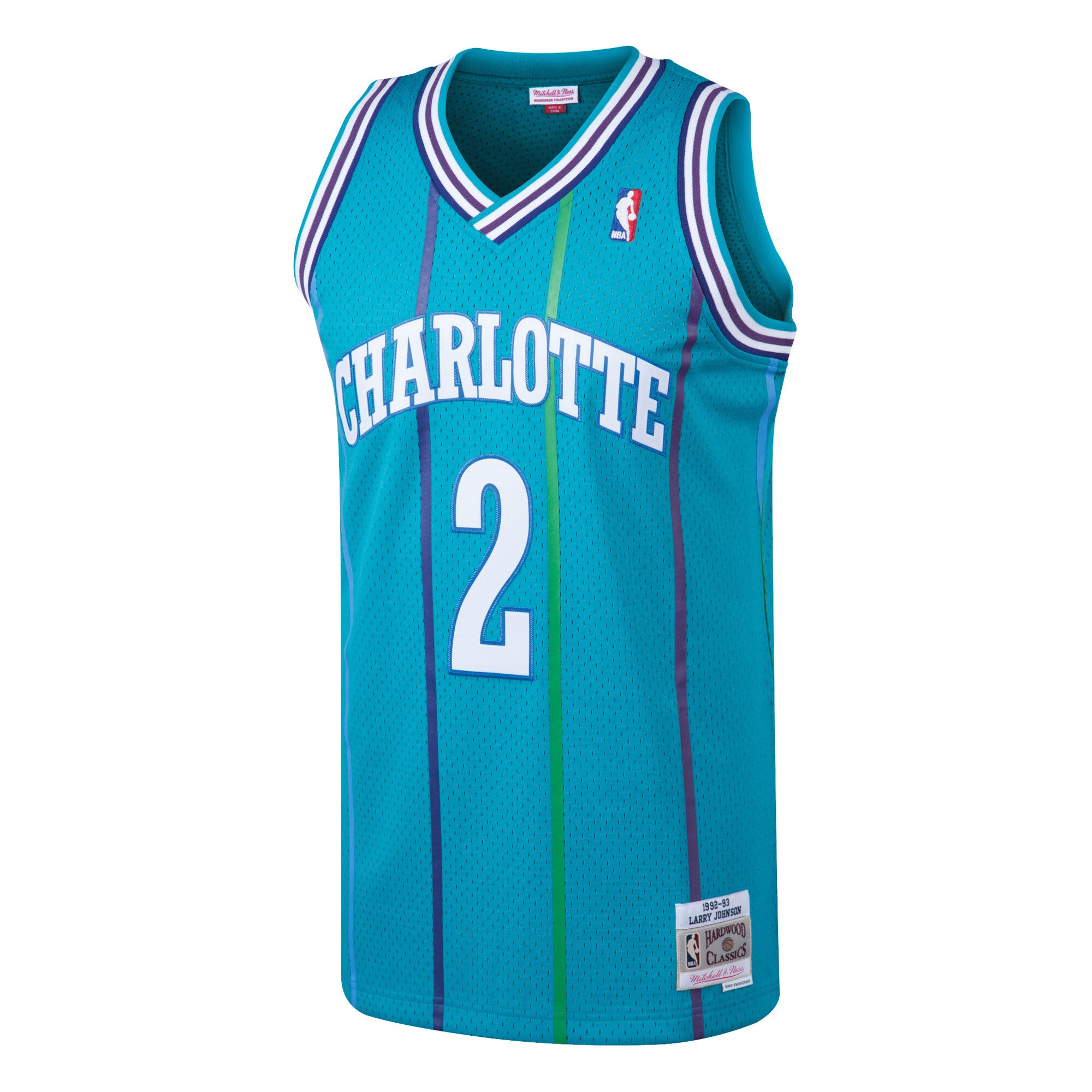 Men's Charlotte Hornets Larry Johnson Teal 1992/93 Hardwood Classics Swingman Jersey
