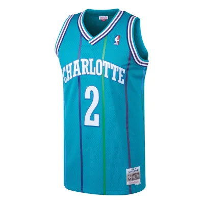 Men's Charlotte Hornets Larry Johnson Teal 1992/93 Hardwood Classics Swingman Jersey 02
