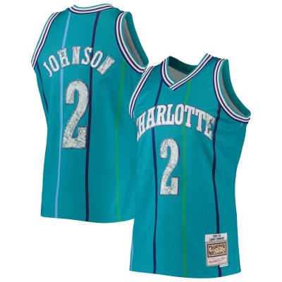 Men's Charlotte Hornets Larry Johnson Teal 1996/97 Hardwood Classics NBA 75th Anniversary Diamond Swingman Jersey 01