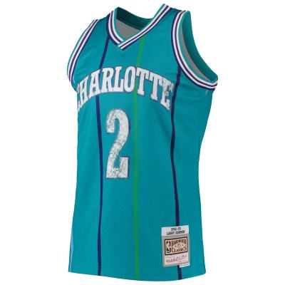 Men's Charlotte Hornets Larry Johnson Teal 1996/97 Hardwood Classics NBA 75th Anniversary Diamond Swingman Jersey 02