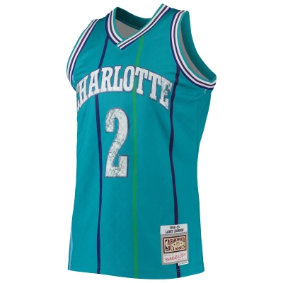 Men's Charlotte Hornets Larry Johnson Teal 1996/97 Hardwood Classics NBA 75th Anniversary Diamond Swingman Jersey 02