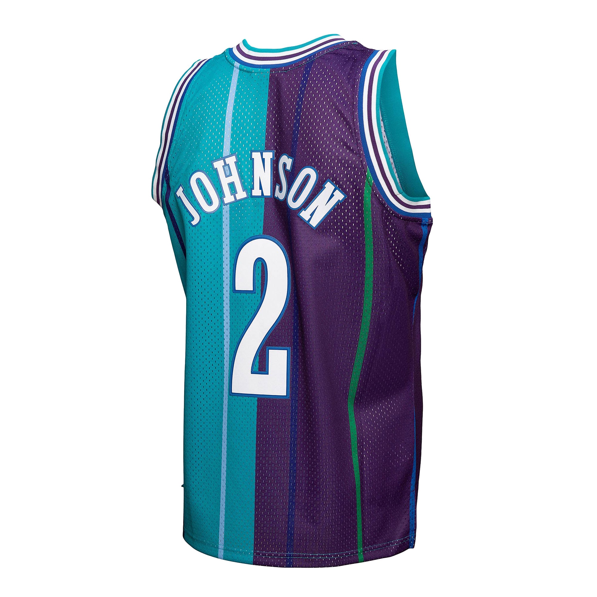 Men's Charlotte Hornets Larry Johnson Teal/Purple Hardwood Classics 1992/93 Split Swingman Jersey