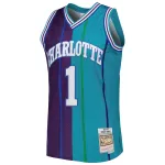 Men's Charlotte Hornets Muggsy Bogues Teal/Purple Hardwood Classics 1992/93 Split Swingman Jersey