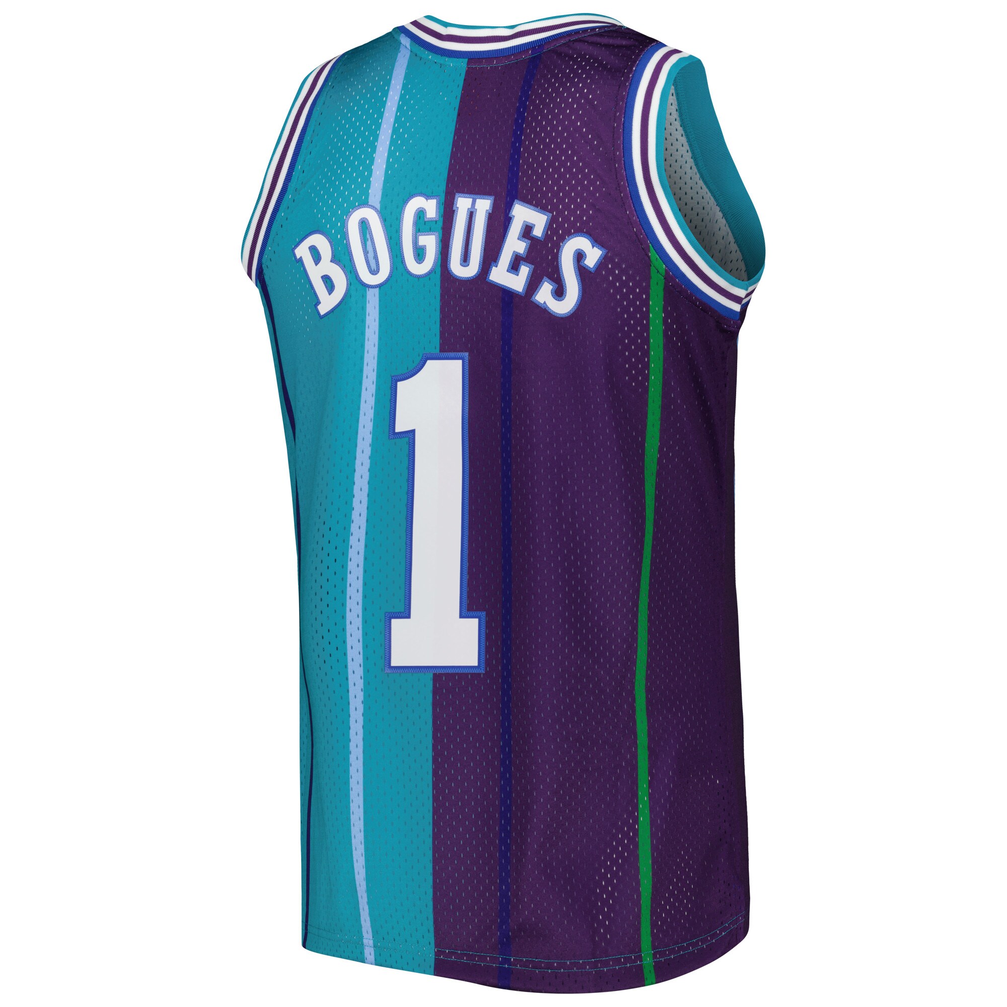 Men's Charlotte Hornets Muggsy Bogues Teal/Purple Hardwood Classics 1992/93 Split Swingman Jersey