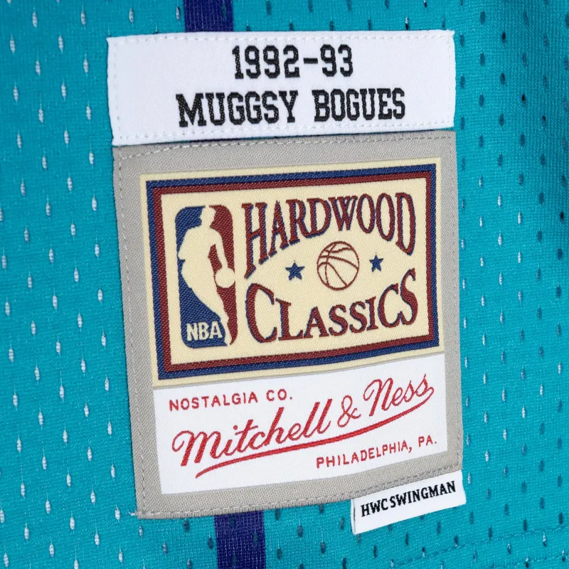 Men's Charlotte Hornets Muggsy Bogues Teal/Purple Hardwood Classics 1992/93 Split Swingman Jersey