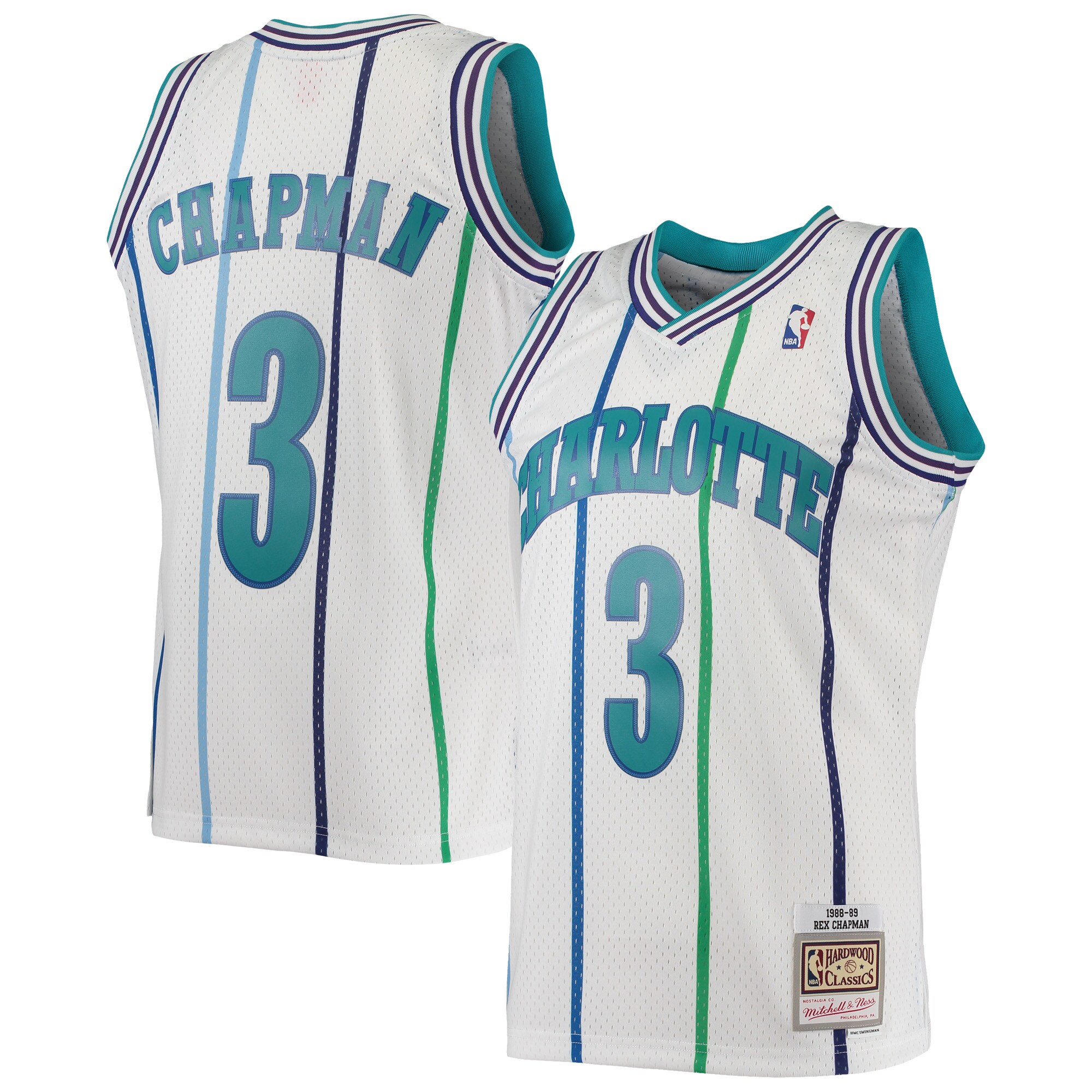 Men's Charlotte Hornets Rex Chapman White 1988/89 Hardwood Classics Swingman Jersey
