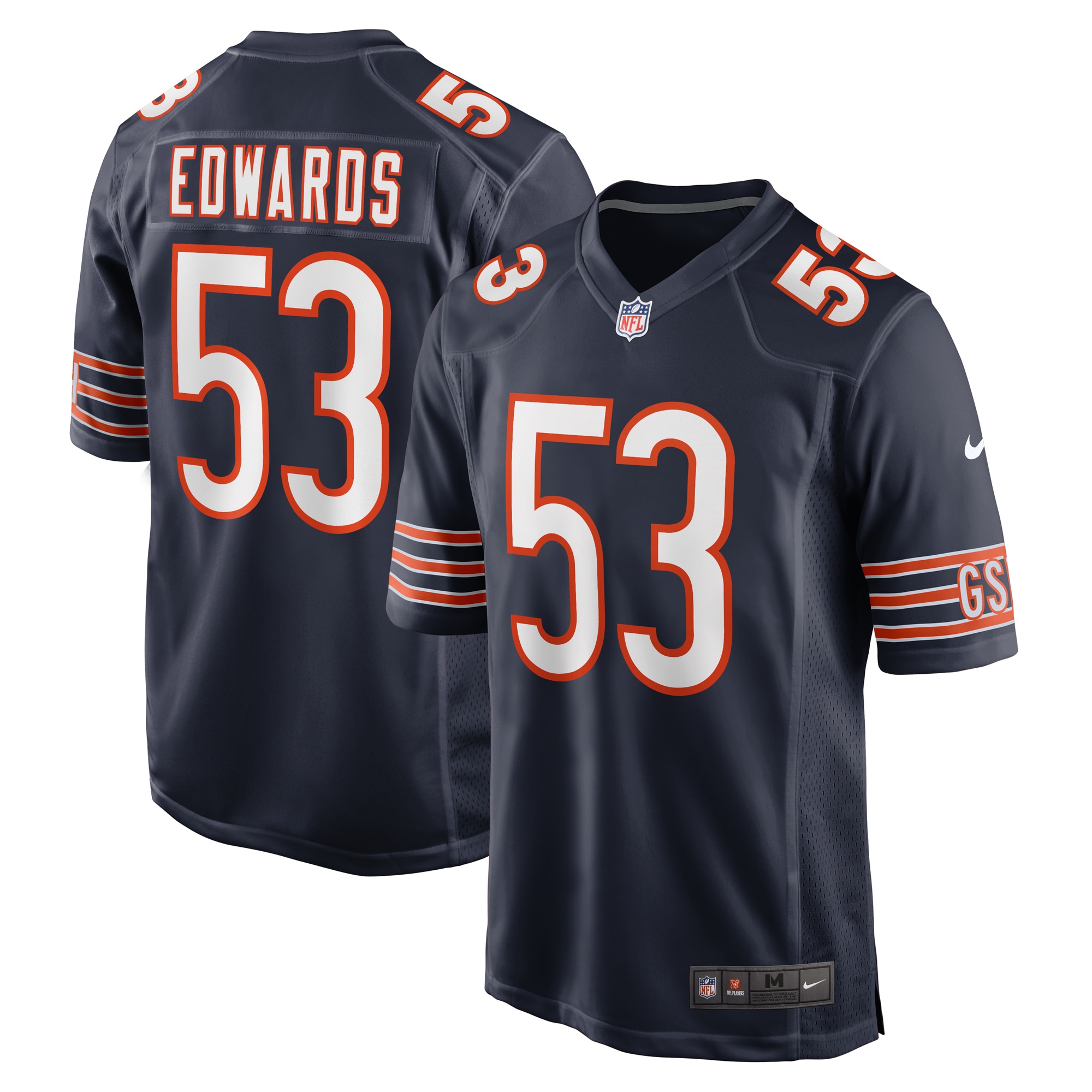 Men's Chicago Bears TJ Edwards Navy Game Player Jersey