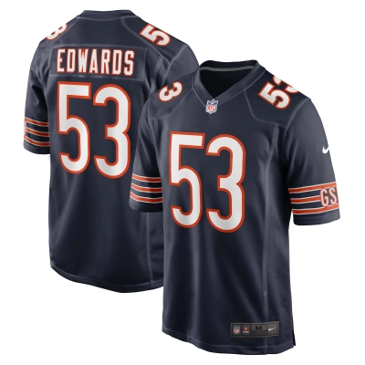 Men's Chicago Bears TJ Edwards Navy Game Player Jersey 01