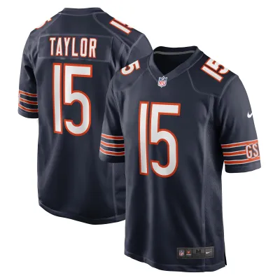 Men's Chicago Bears Trent Taylor Navy Team Game Jersey 01